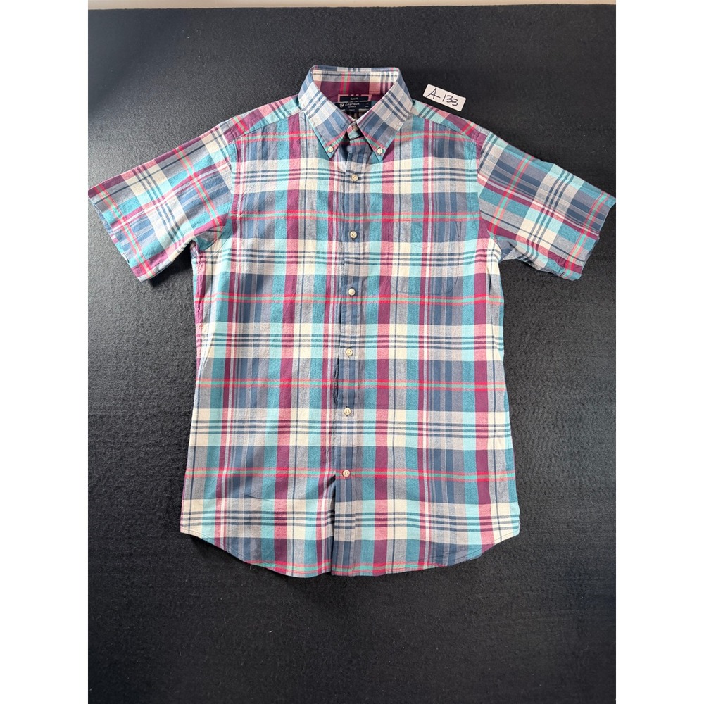 Cremieux Classics Mens Medium Slim Fit Plaid Short Sleeve Button Down Shirt